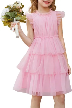 GRACE KARIN Girl Summer Birthday Party Dress Ruffle Tiered Tulle Princess Prom Dress Size 5-12