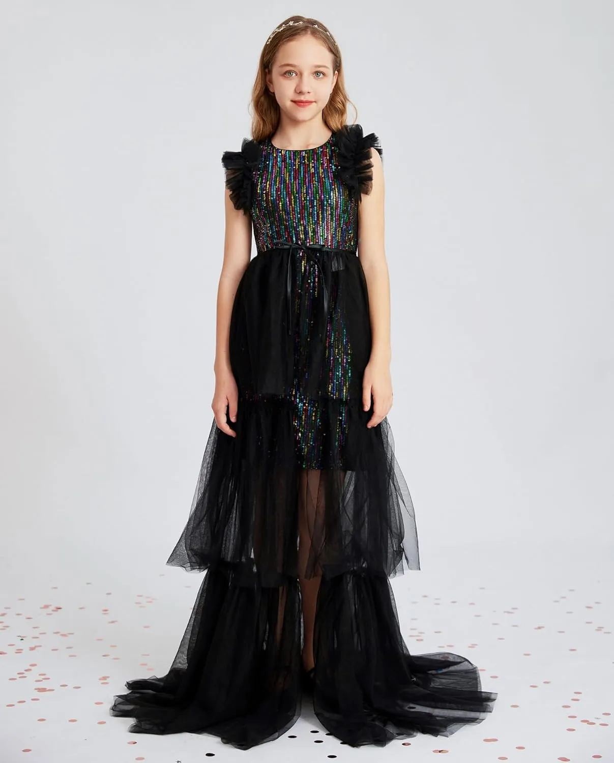 GRACE KARIN Girls Sequin Dress Formal Pageant Sparkle Party Ruffle Prom Maxi Dress Size 5-14Y