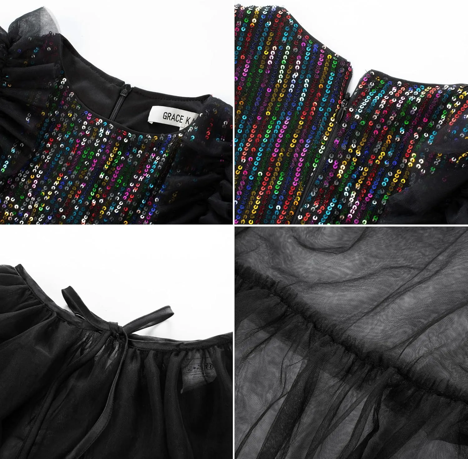 GRACE KARIN Girls Sequin Dress Formal Pageant Sparkle Party Ruffle Prom Maxi Dress Size 5-14Y