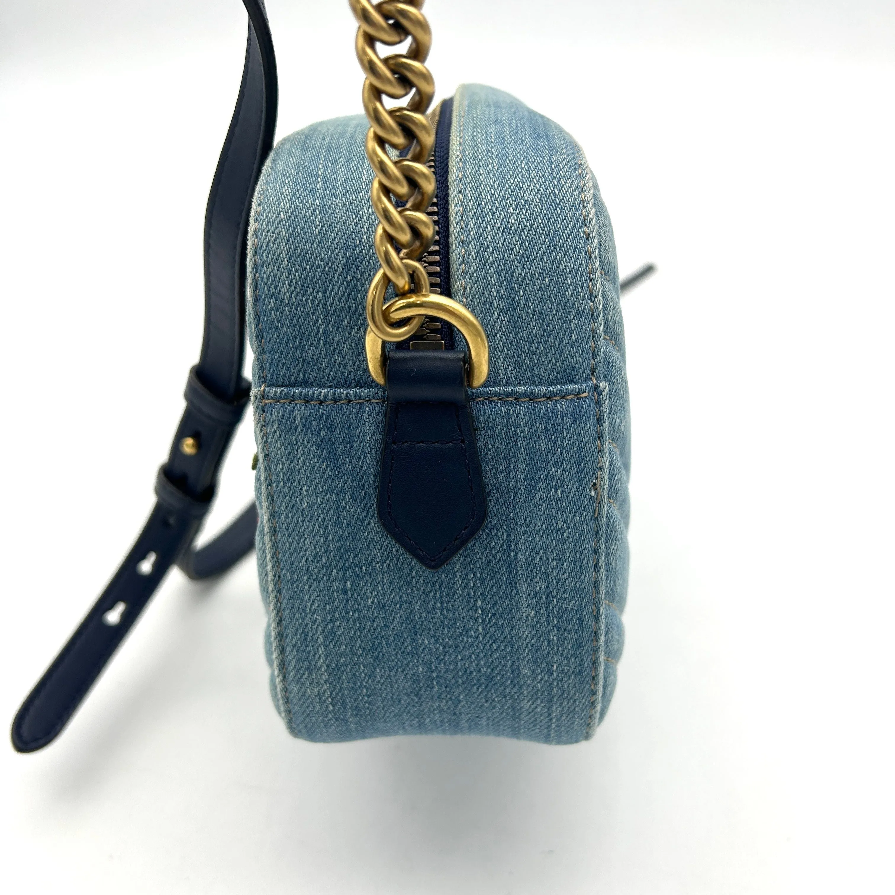 Gucci Floral GG Marmont Denim Camera Bag - Blue Crossbody Bags, Handbags LA24878