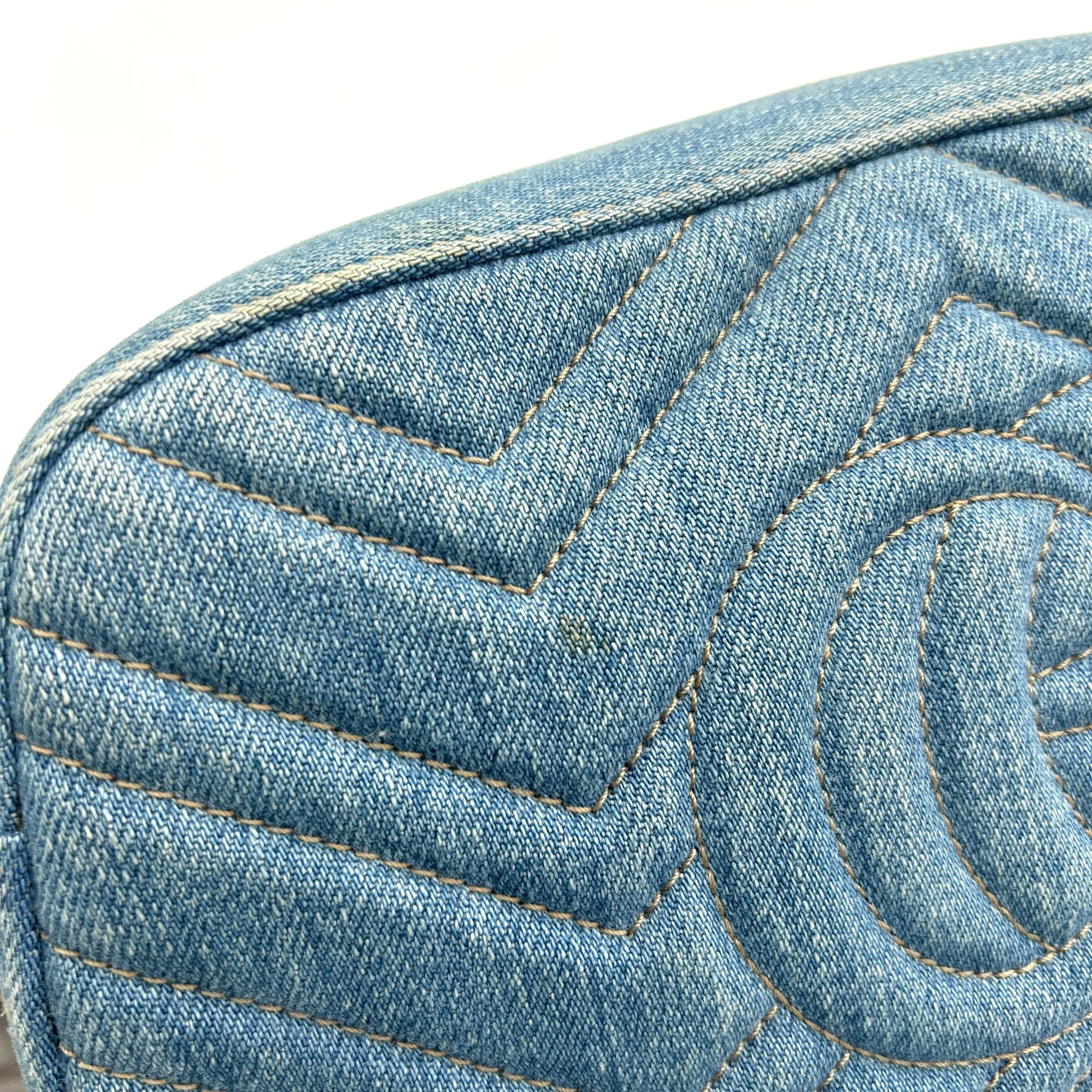 Gucci Floral GG Marmont Denim Camera Bag - Blue Crossbody Bags, Handbags LA24878