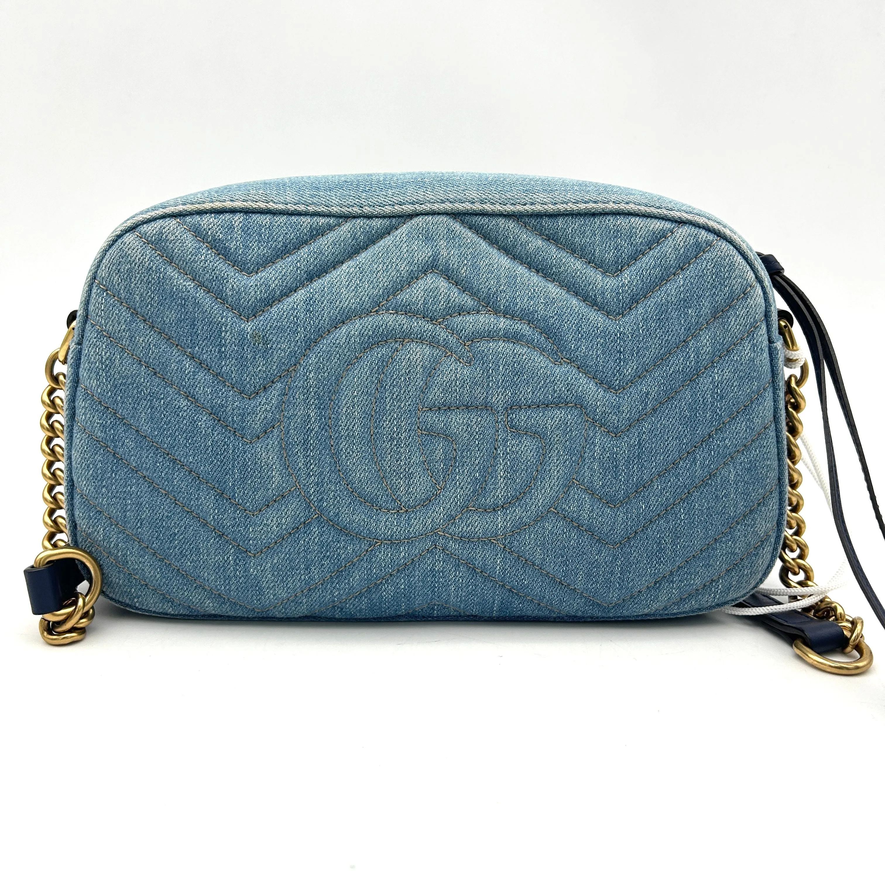 Gucci Floral GG Marmont Denim Camera Bag - Blue Crossbody Bags, Handbags LA24878