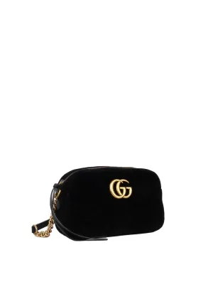 Gucci GG Marmont Small Matelasse Shoulder Bag Black Velvet GHW.