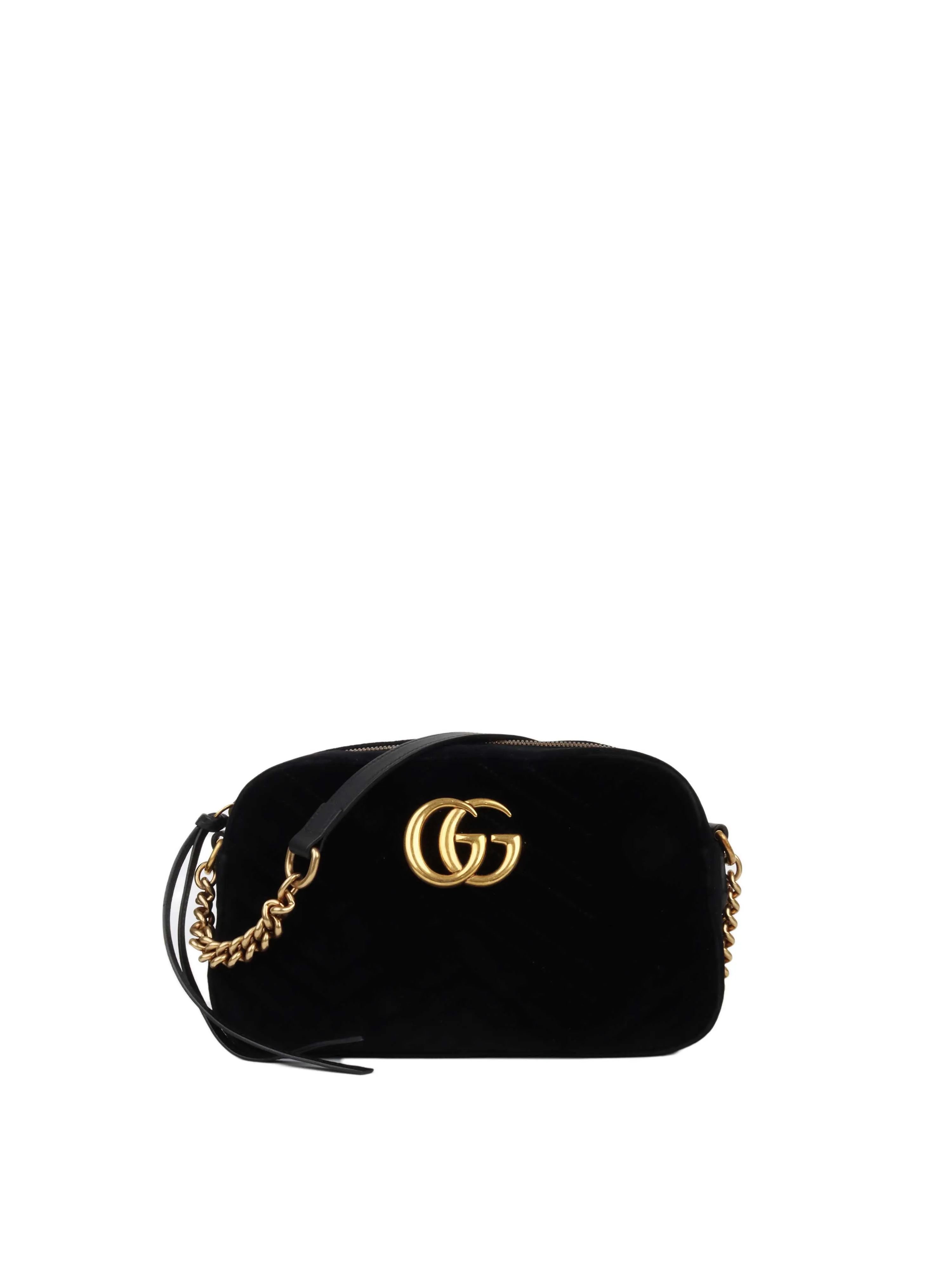 Gucci GG Marmont Small Matelasse Shoulder Bag Black Velvet GHW.