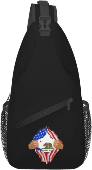 Hand Tear Flag Of California Crossbody Bags For Women Men Chest Backpack Gym Shoulder Bag Travel Outdoor Sports Casual Crossbody Bags