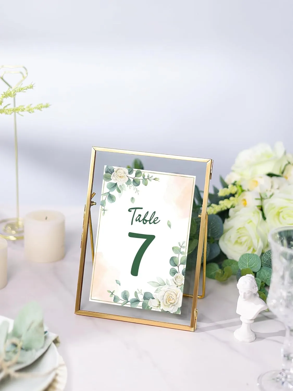 Handmade Glass Pressed Flower Frame, Floating Tabletop Artwork & Photo Frame for Pressed Flowers, Brass Desk Picture Frame for Home Office Plant Specimen