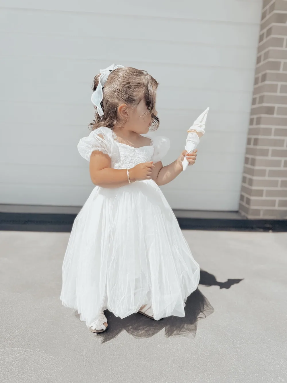 Harper Puff Sleeve White Girls Dress