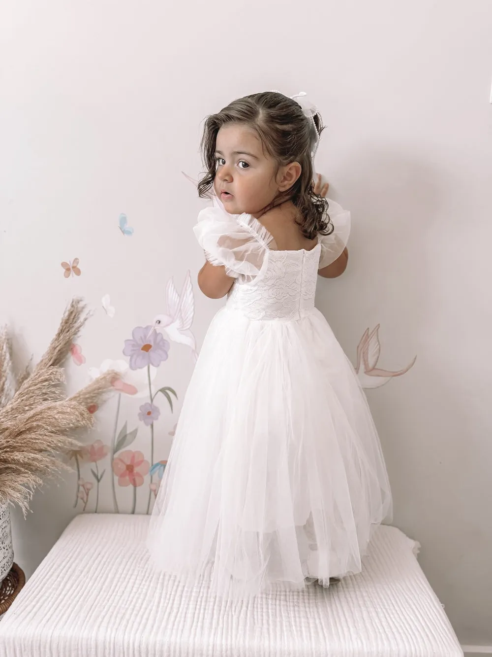 Harper Puff Sleeve White Girls Dress