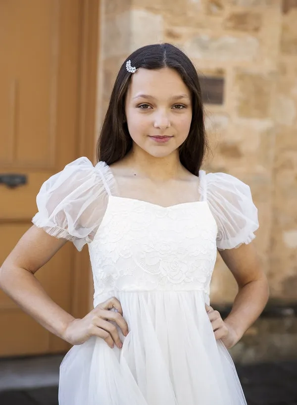Harper Puff Sleeve White Girls Dress