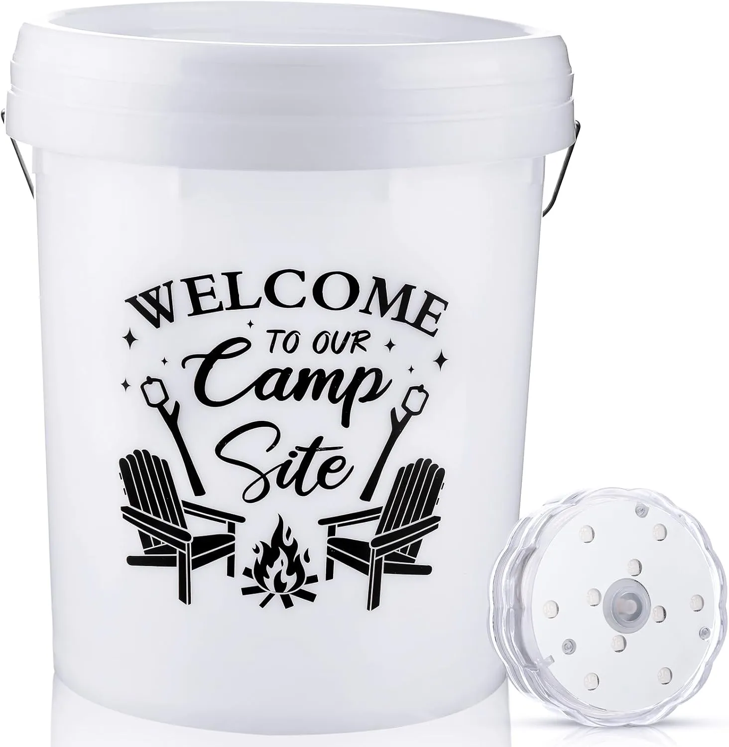 Havawish 5 Gallon Light up Camping Bucket Plastic Camping Bucket with 7 Colors Submersible LED Lights Camping Latern Bucket Campers Gifts for Outdoor Camping Fishing Water Pail House Cleaning