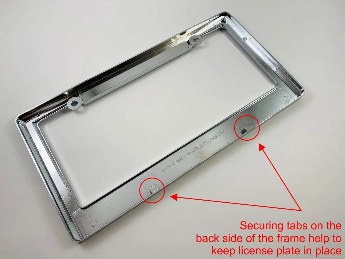 Heavy Duty Chrome Metal Personalized with Custom Text Design Laser Engraved Standard Size - Car/Automobile License Plate Frame with Free caps - Silver/Black (Qty: 1 Frame)