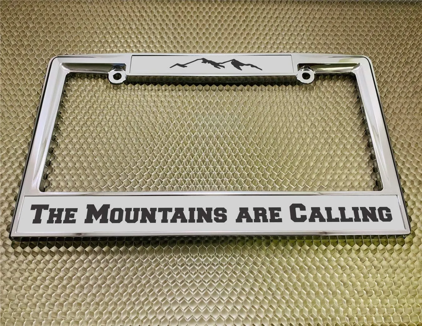 Heavy Duty Chrome Metal Personalized with Custom Text Design Laser Engraved Standard Size - Car/Automobile License Plate Frame with Free caps - Silver/Black (Qty: 1 Frame)