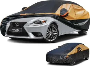 Heavy Duty Sedan Car Cover Custom Fit Lexus IS250 IS300 IS350 IS200t IS300h (2005-2025), Car Covers for Automobiles Waterproof All Weather, Outdoor Full Exterior Covers with Zipper and Cotton. Black