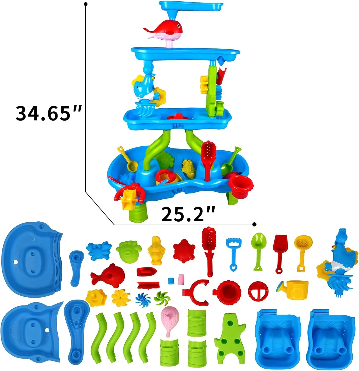 Heifriday 4-Tier Water Table for Kids Ages 4-8 Rain Showers Splash Outdoor Sand and Water Table for Toddlers Kid Sensory Tables Summer Outdoor Toys for Beach and Backyard for Boys Girls