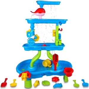 Heifriday 4-Tier Water Table for Kids Ages 4-8 Rain Showers Splash Outdoor Sand and Water Table for Toddlers Kid Sensory Tables Summer Outdoor Toys for Beach and Backyard for Boys Girls