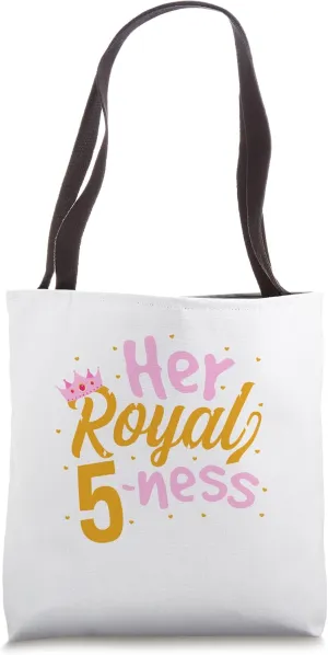 Her Royal Fiveness Cute 5th Girls Birthday Party Princess Tote Bag
