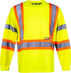 Hi-Vis Safety Long Sleeve Shirt; Moisture-Wicking Work Sweater with Reflective Stripes