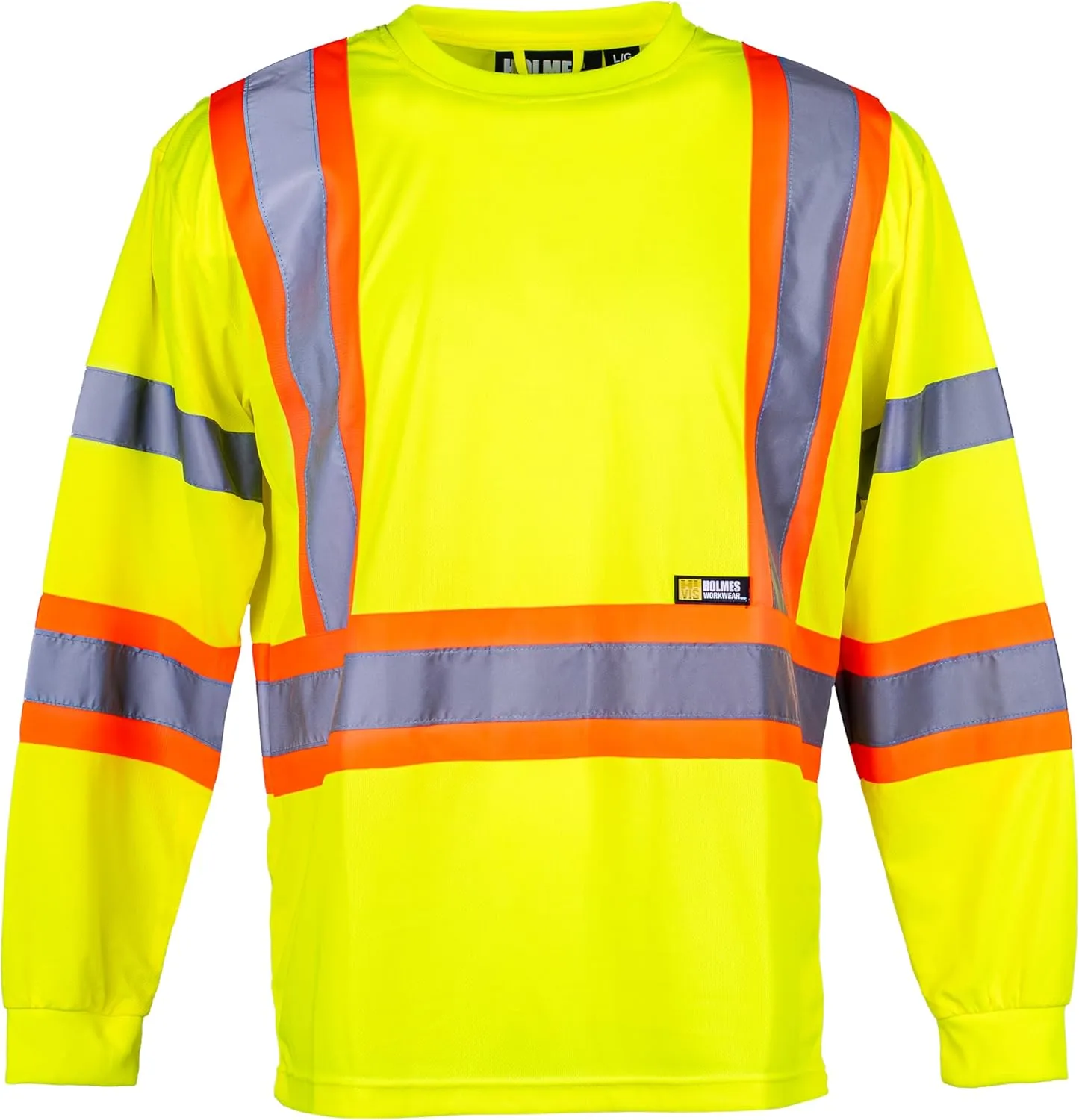 Hi-Vis Safety Long Sleeve Shirt; Moisture-Wicking Work Sweater with Reflective Stripes