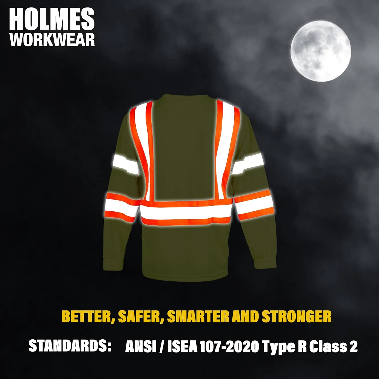 Hi-Vis Safety Long Sleeve Shirt; Moisture-Wicking Work Sweater with Reflective Stripes