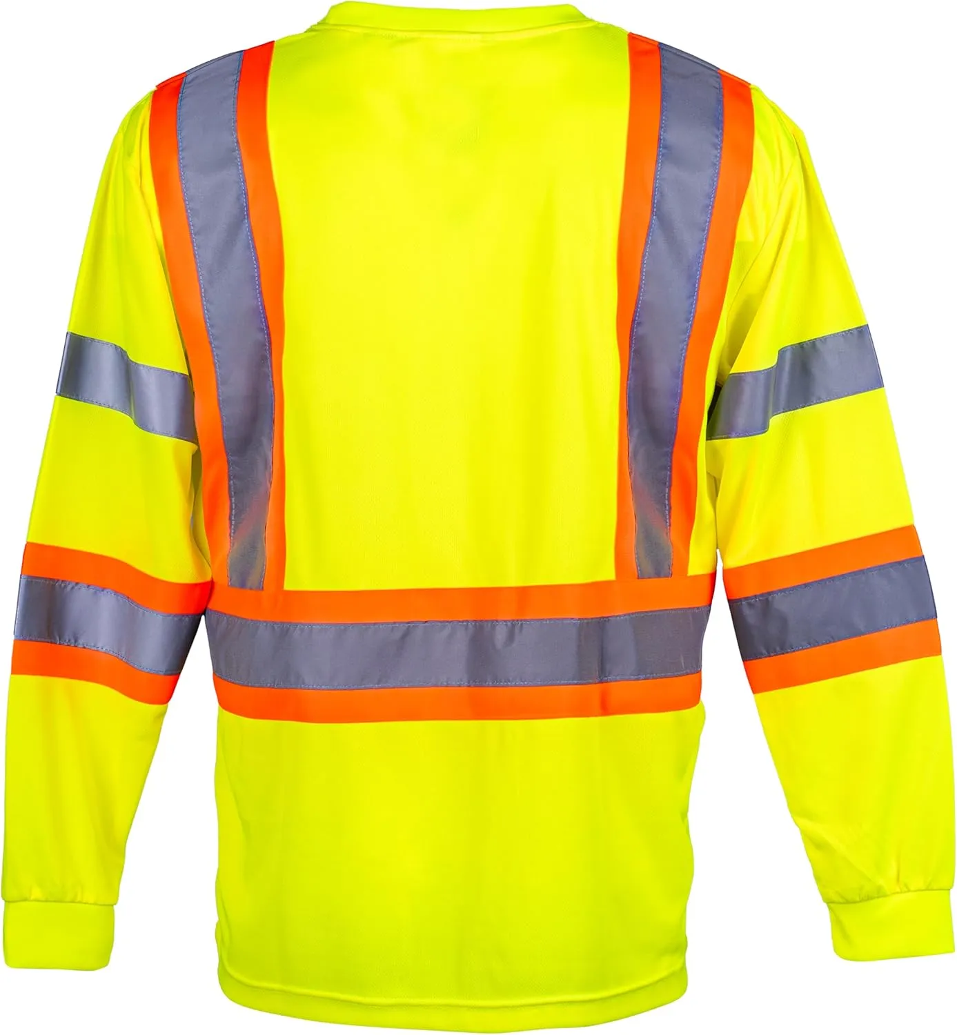 Hi-Vis Safety Long Sleeve Shirt; Moisture-Wicking Work Sweater with Reflective Stripes