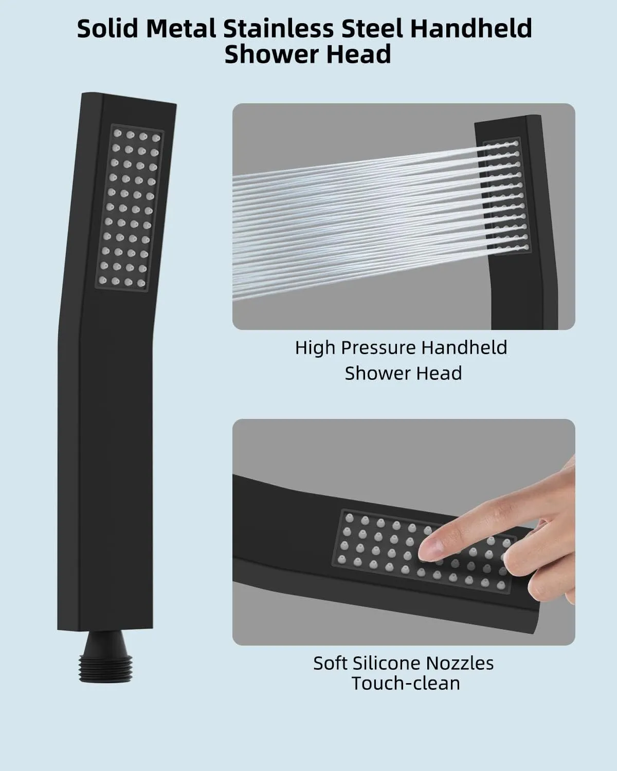 Hibbent All Metal Shower Head, 12'' High Pressure Rainfall Shower Head, Showerhead Combo/Handheld Shower Wand, 12'' Adjustable Curved Shower Extension Arm, 71'' Hose, 2 Shower Holders, Matte Black