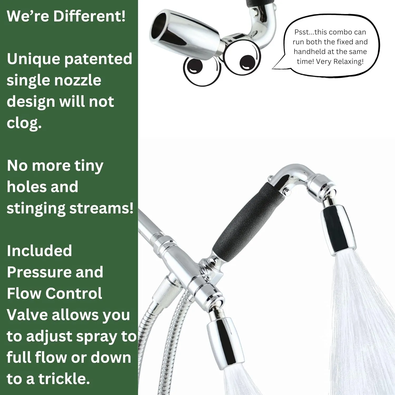 High Sierra Showerheads® - Solid Metal 1.8 GPM Low-Flow 4-Way Classic Shower Head and Handheld Combination w/Slip-Free Grip & Limescale Resistant Insert - Brushed Nickel