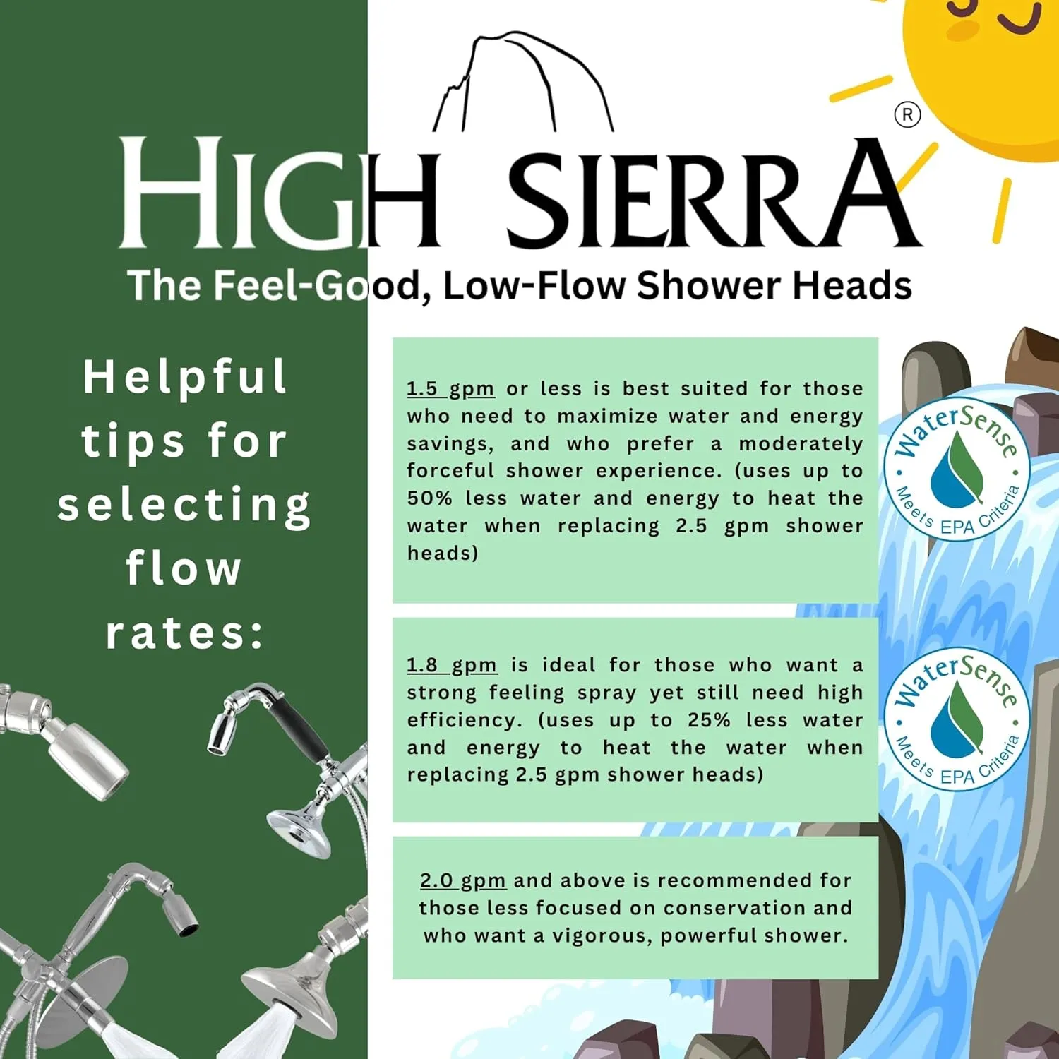 High Sierra Showerheads® - Solid Metal 1.8 GPM Low-Flow 4-Way Classic Shower Head and Handheld Combination w/Slip-Free Grip & Limescale Resistant Insert - Brushed Nickel