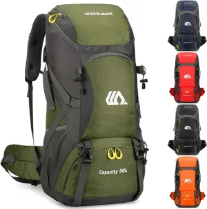 Hiking Backpack 50L, Lightweight Travel Backpack Camping Essentials Bag Outdoor Sport Daypack for Men Women Trekking Hunting Adventure Gear (Green)