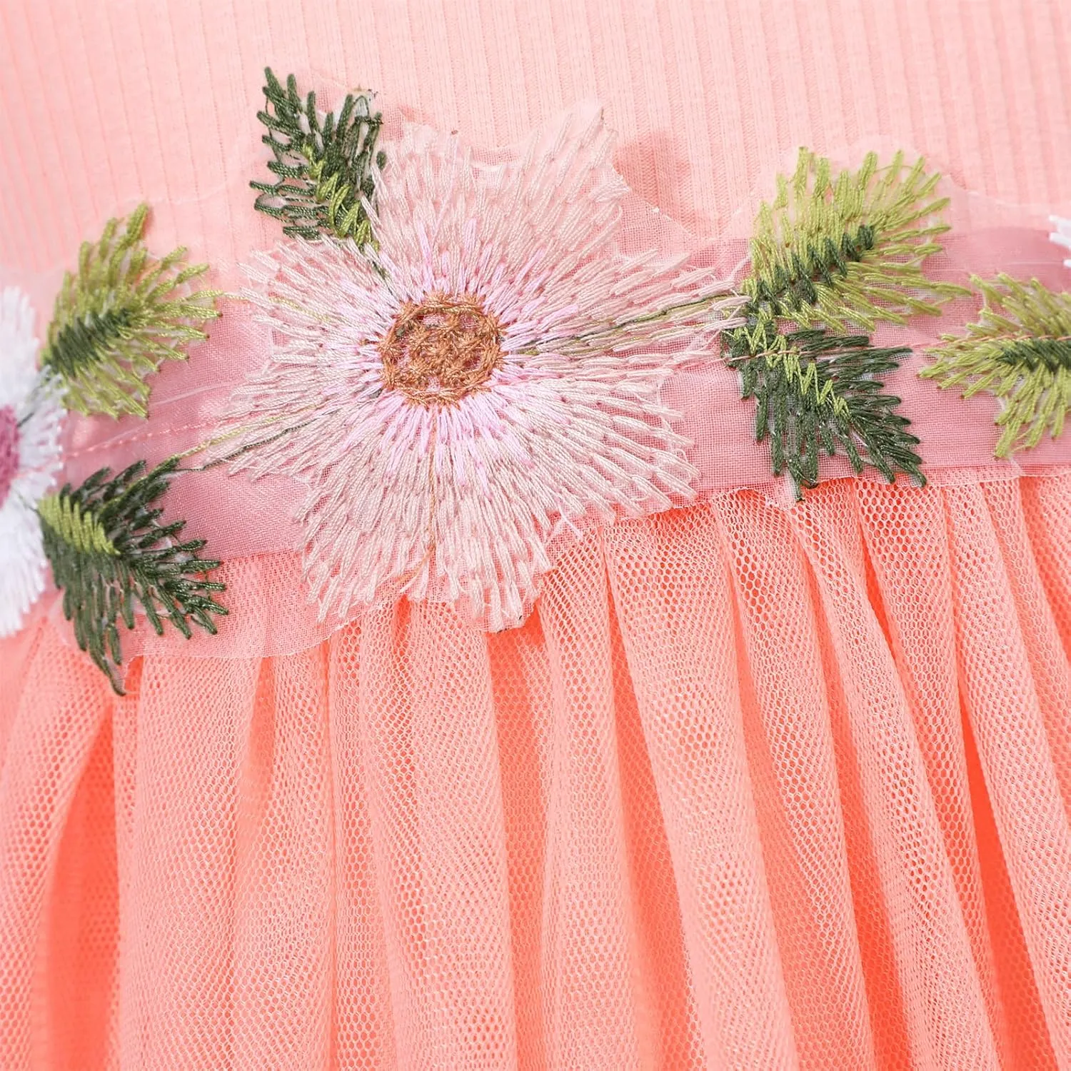 HILEELANG Little Flower Girl Tulle Tutu Dress Easter Cotton Ribbed Birthday Wedding Party Princess Dresses