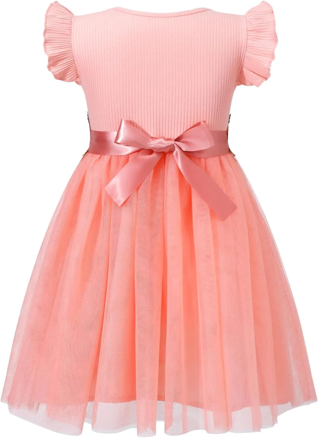 HILEELANG Little Flower Girl Tulle Tutu Dress Easter Cotton Ribbed Birthday Wedding Party Princess Dresses