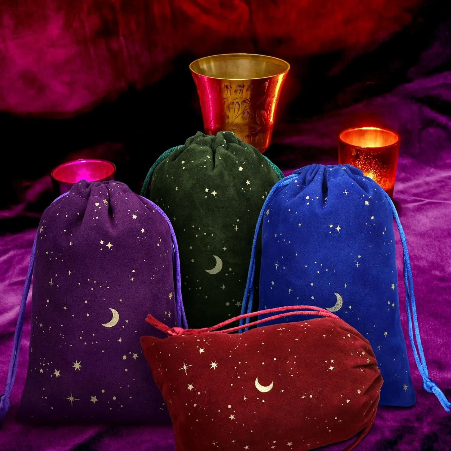 Hillban 30 Pcs 4 x 6 Inch Colorful Velvet Drawstrings Bags for Jewelry Moon Star Pouch with Drawstrings Jewelry Bags for Gift Packaging Wedding Anniversary Christmas Eid Mubarak