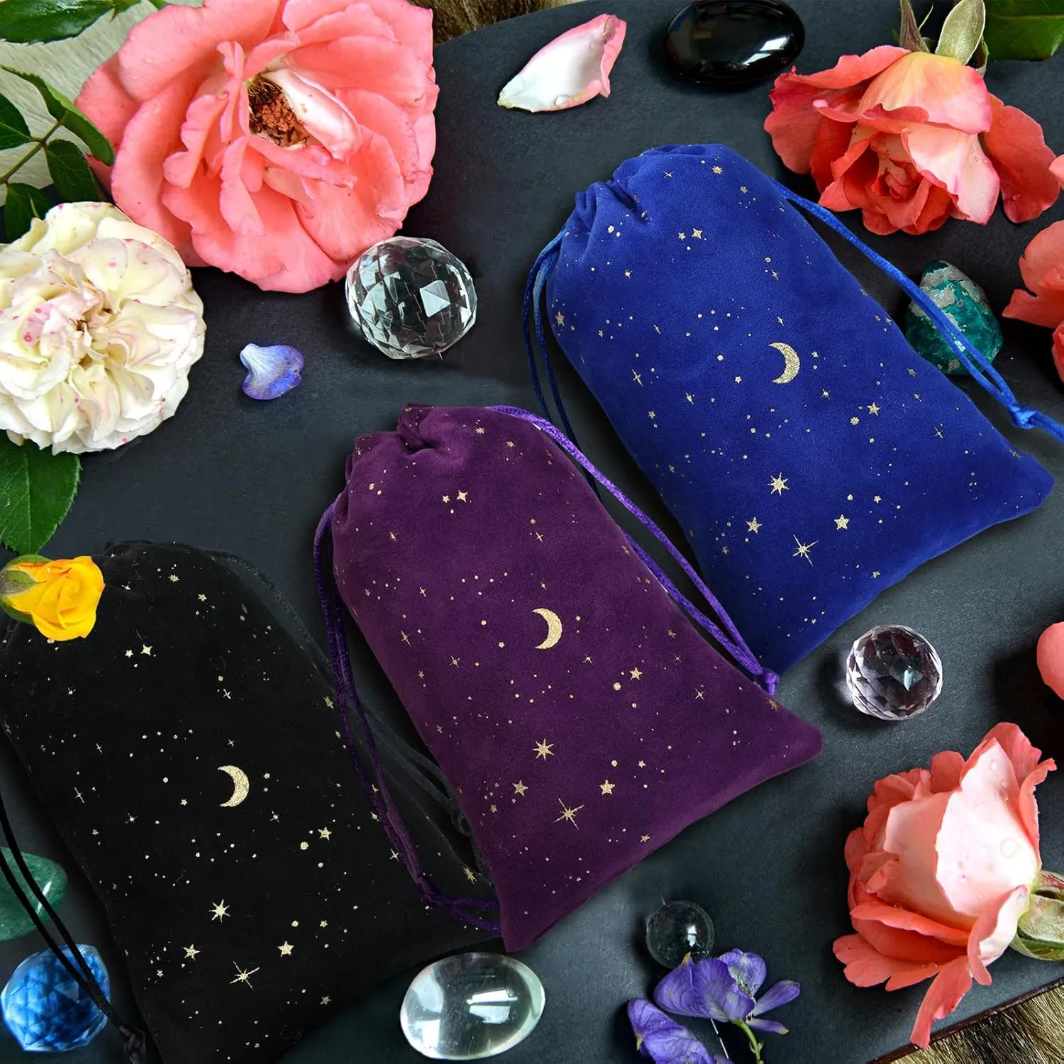 Hillban 30 Pcs 4 x 6 Inch Colorful Velvet Drawstrings Bags for Jewelry Moon Star Pouch with Drawstrings Jewelry Bags for Gift Packaging Wedding Anniversary Christmas Eid Mubarak