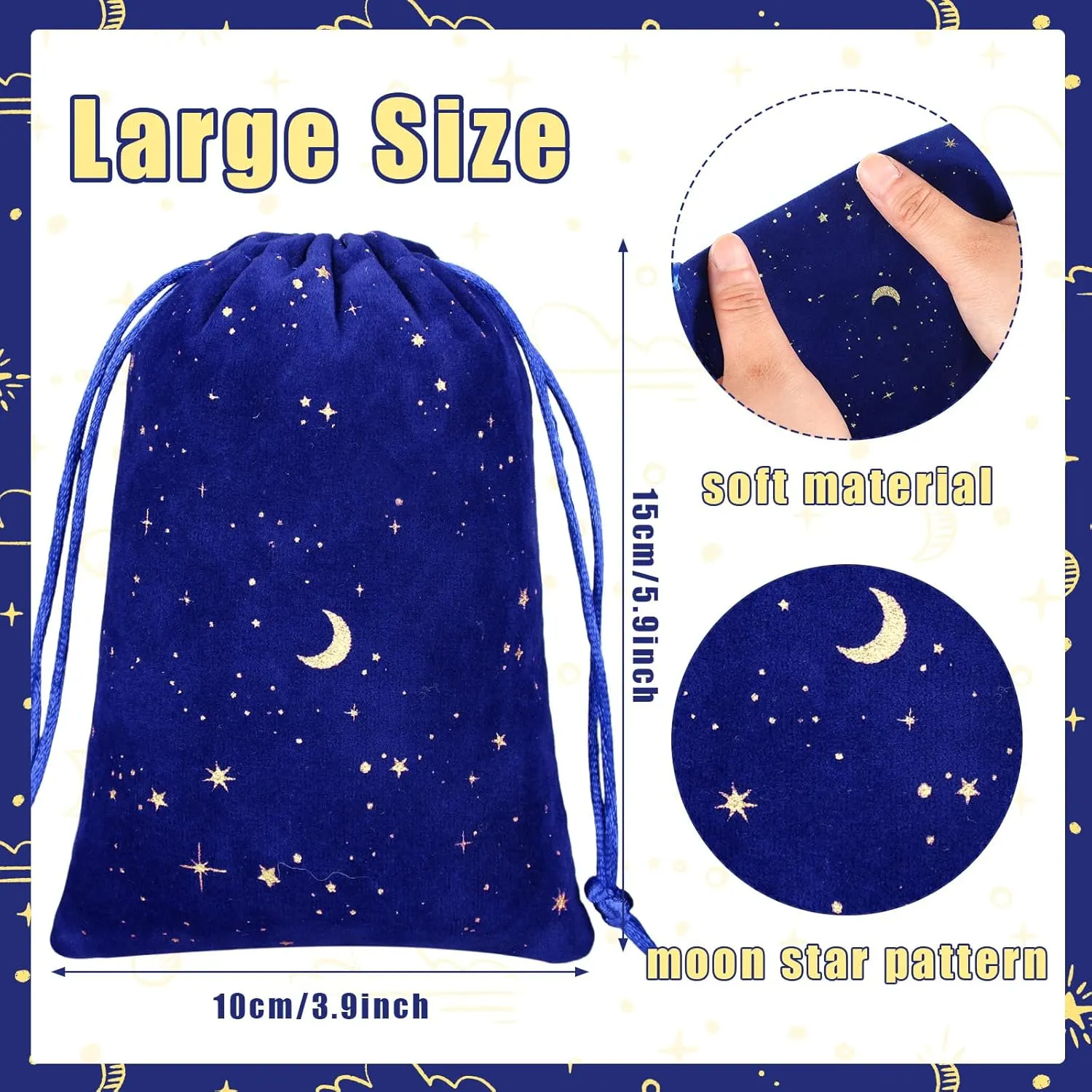 Hillban 30 Pcs 4 x 6 Inch Colorful Velvet Drawstrings Bags for Jewelry Moon Star Pouch with Drawstrings Jewelry Bags for Gift Packaging Wedding Anniversary Christmas Eid Mubarak