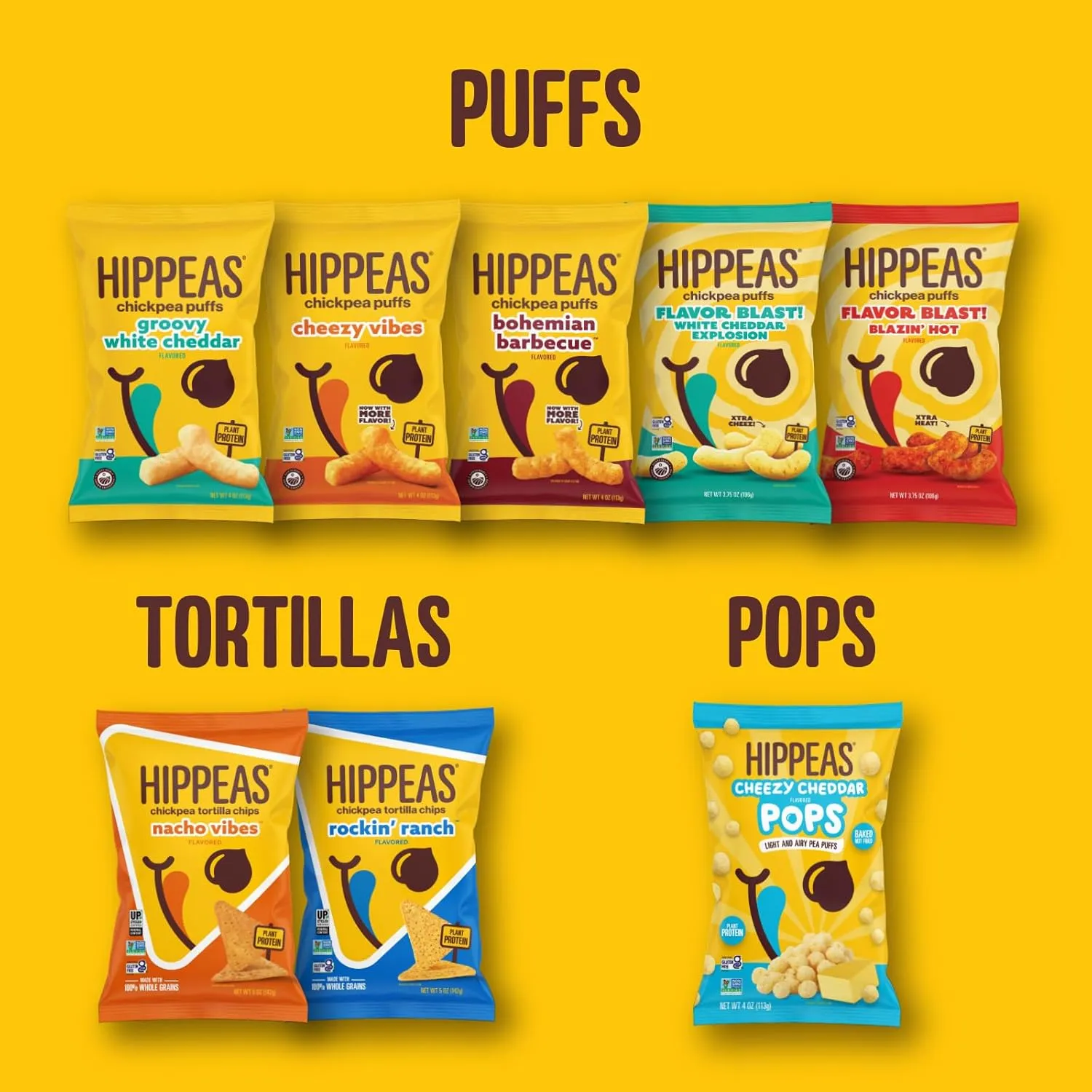 Hippeas Chickpea Puffs, Flavor Blast: White Cheddar Explosion, 0.75 Ounce (Pack of 18), 3g Protein, 2g Fiber, Vegan, Gluten-Free, Crunchy, Plant Protein Snacks