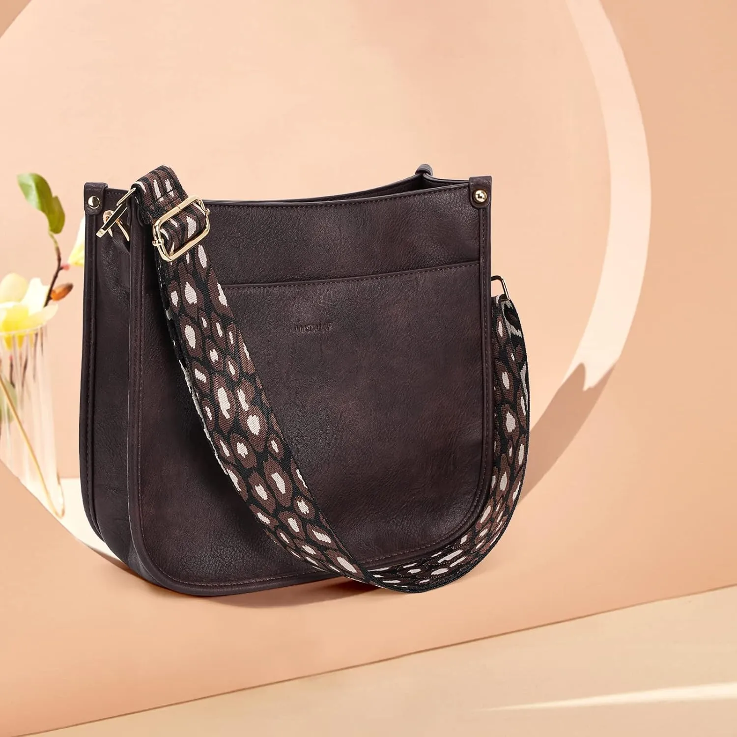 HKCLUF Crossbody Bags for Women Trendy Vegan Leather Hobo Handbags With 2PCS Adjustable Guitar Strap Shoulder Bucket Bags