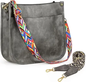 HKCLUF Crossbody Bags for Women Trendy Vegan Leather Hobo Handbags With 2PCS Adjustable Guitar Strap Shoulder Bucket Bags