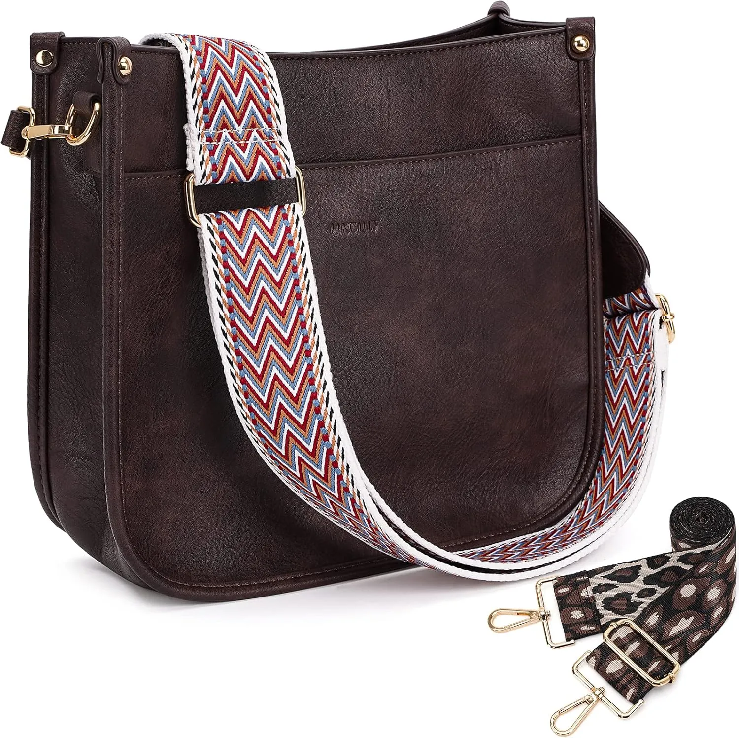 HKCLUF Crossbody Bags for Women Trendy Vegan Leather Hobo Handbags With 2PCS Adjustable Guitar Strap Shoulder Bucket Bags