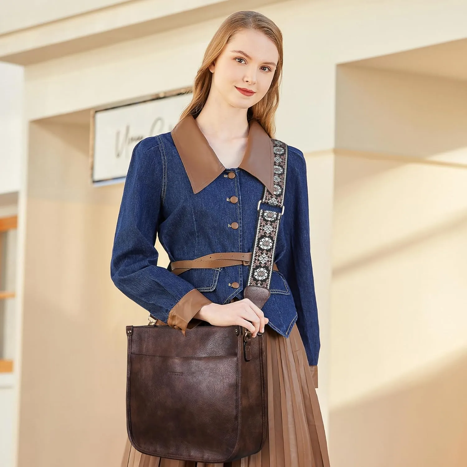 HKCLUF Crossbody Bags for Women Trendy Vegan Leather Hobo Handbags With 2PCS Adjustable Guitar Strap Shoulder Bucket Bags