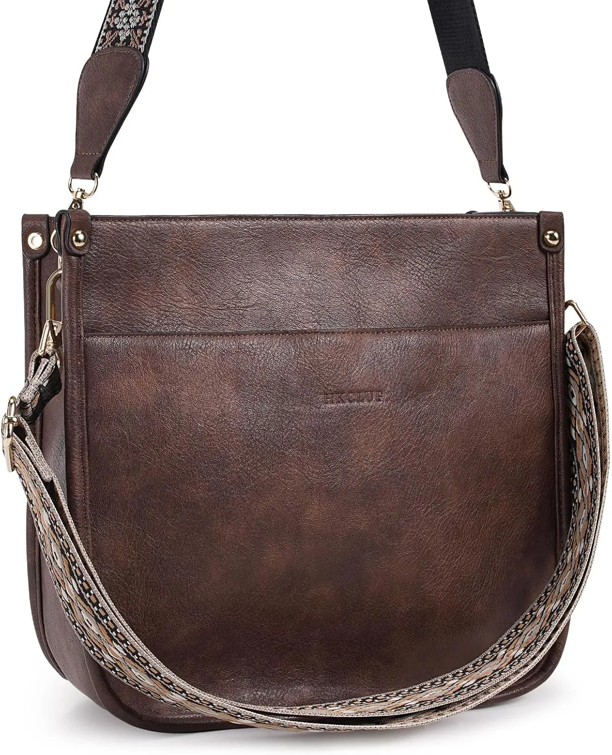 HKCLUF Crossbody Bags for Women Trendy Vegan Leather Hobo Handbags With 2PCS Adjustable Guitar Strap Shoulder Bucket Bags