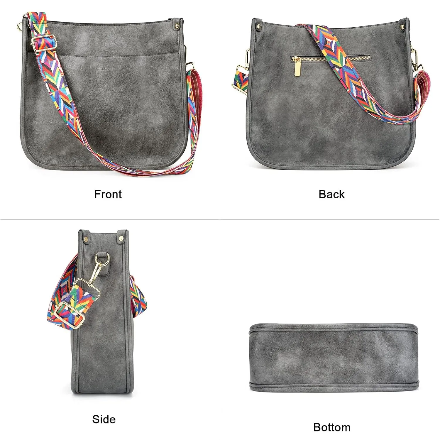 HKCLUF Crossbody Bags for Women Trendy Vegan Leather Hobo Handbags With 2PCS Adjustable Guitar Strap Shoulder Bucket Bags