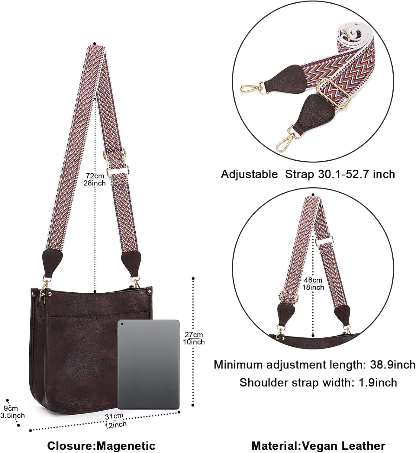 HKCLUF Crossbody Bags for Women Trendy Vegan Leather Hobo Handbags With 2PCS Adjustable Guitar Strap Shoulder Bucket Bags