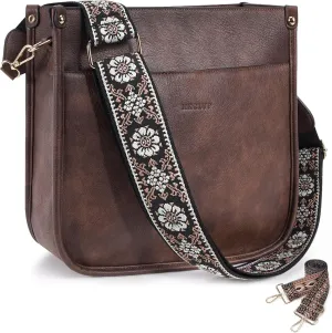 HKCLUF Crossbody Bags for Women Trendy Vegan Leather Hobo Handbags With 2PCS Adjustable Guitar Strap Shoulder Bucket Bags