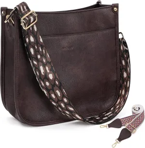 HKCLUF Crossbody Bags for Women Trendy Vegan Leather Hobo Handbags With 2PCS Adjustable Guitar Strap Shoulder Bucket Bags