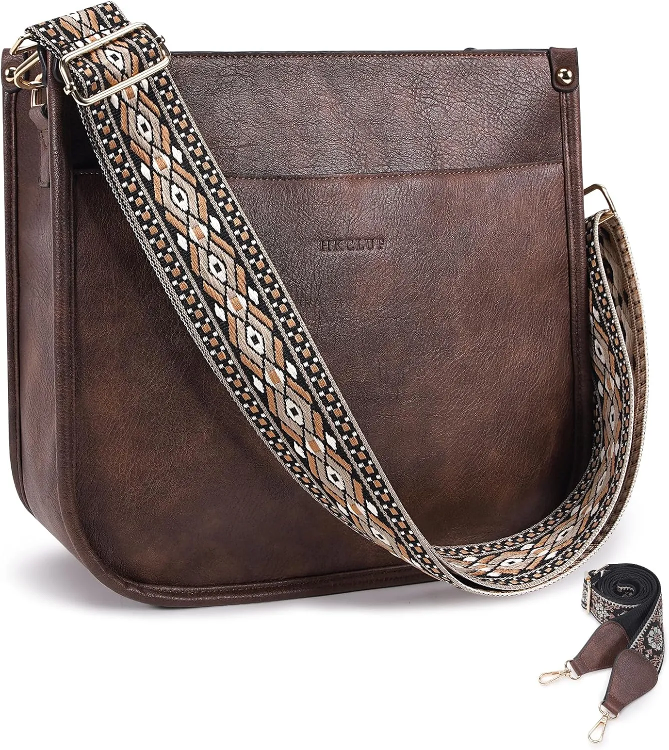 HKCLUF Crossbody Bags for Women Trendy Vegan Leather Hobo Handbags With 2PCS Adjustable Guitar Strap Shoulder Bucket Bags