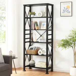 HOMBAZAAR 6 Tier Bookshelf,74 Inch Tall Industrial Bookshelf with Metal Frame and Open Shelves,Rustic Heavy Duty Bookshelves and Bookcases,Sturdy Book Shelf for Office,Living Room and Library,Black