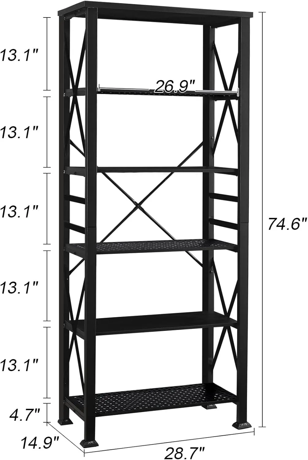HOMBAZAAR 6 Tier Bookshelf,74 Inch Tall Industrial Bookshelf with Metal Frame and Open Shelves,Rustic Heavy Duty Bookshelves and Bookcases,Sturdy Book Shelf for Office,Living Room and Library,Black