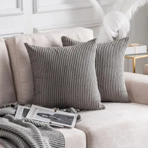 Home Brilliant Grey Pillow Covers 22x22 Soft Corduroy Square Decorative Throw Pillow Covers for Couch Sofa Bed Patio, 22 x 22 inch, Ash Grey