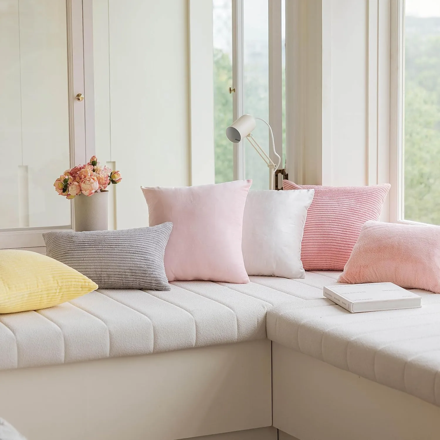 Home Brilliant Pillow Covers 22x22 2 Packs Pillows Decorative Throw Pillows for Couch Bench Striped Velvet Spring Decor, 55x55cm, 22 x 22 Inch, Baby Pink