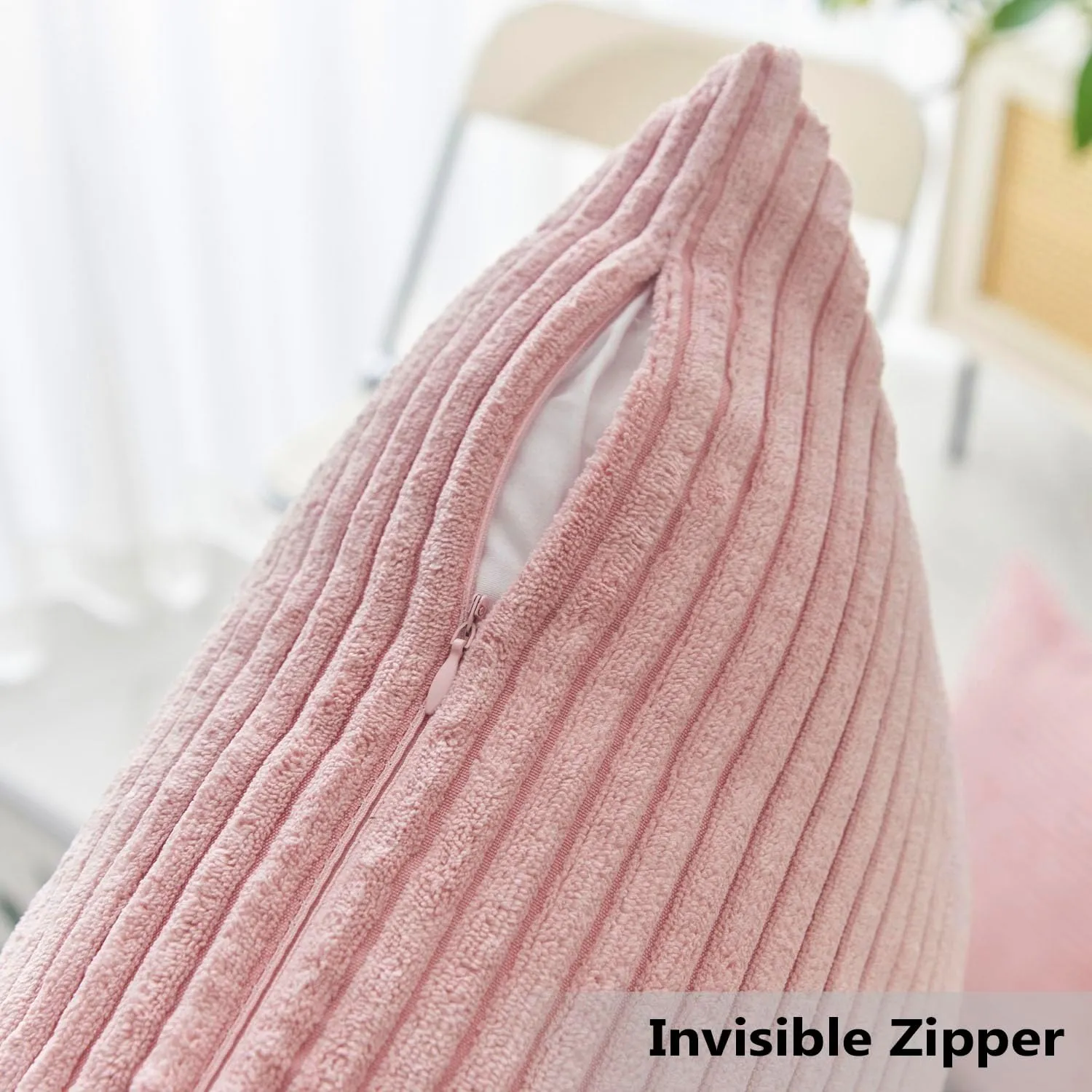 Home Brilliant Pillow Covers 22x22 2 Packs Pillows Decorative Throw Pillows for Couch Bench Striped Velvet Spring Decor, 55x55cm, 22 x 22 Inch, Baby Pink