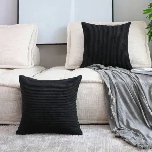 Home Brilliant Set of 2 Throw Pillow Covers Spring Decorative Couch Pillow Covers Striped Velvet Pillowcases for Floor, 55cm, 22 x 22 Inch, Black